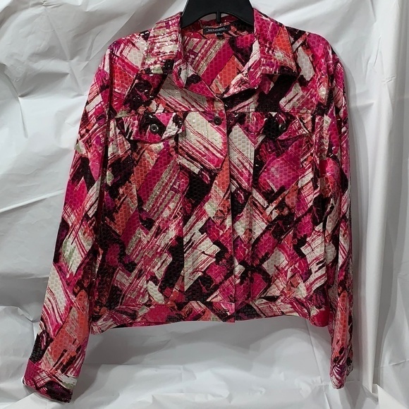 NOTATIONS Pink and multicolor shiny Shirt Long Sleeve button up Size Large. - Picture 1 of 3